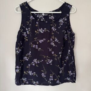 Vintage 90s First Option blue floral sleeveless blouse